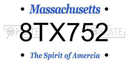 8TX752 Massachusetts License Plate