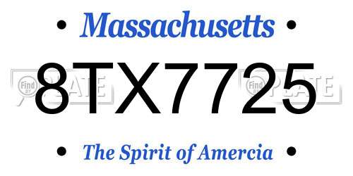 8TX7725 Massachusetts License Plate