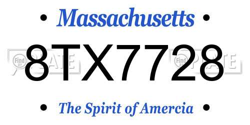 8TX7728 Massachusetts License Plate