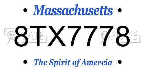 8TX7778 Massachusetts License Plate