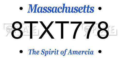 8TXT778 Massachusetts License Plate