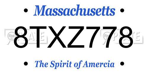 8TXZ778 Massachusetts License Plate