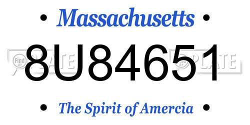 8U84651 Massachusetts License Plate