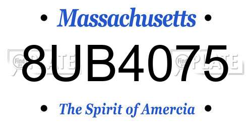 8UB4075 Massachusetts License Plate