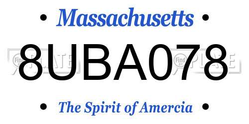 8UBA078 Massachusetts License Plate