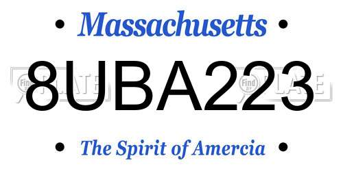 8UBA223 Massachusetts License Plate