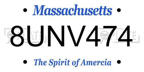 8UNV474 Massachusetts License Plate