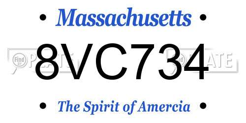 8VC734 Massachusetts License Plate