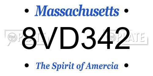 8VD342 Massachusetts License Plate