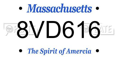 8VD616 Massachusetts License Plate