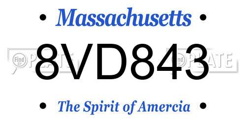 8VD843 Massachusetts License Plate