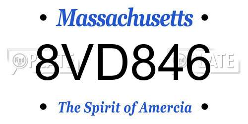 8VD846 Massachusetts License Plate
