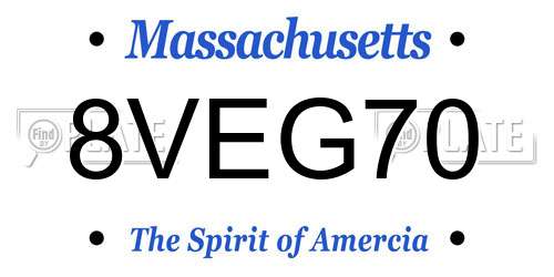 8VEG70 Massachusetts License Plate