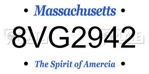8VG2942 Massachusetts License Plate