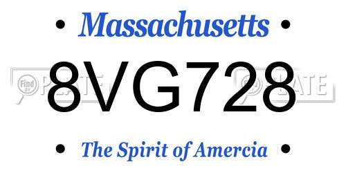 8VG728 Massachusetts License Plate