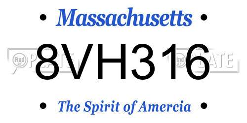 8VH316 Massachusetts License Plate