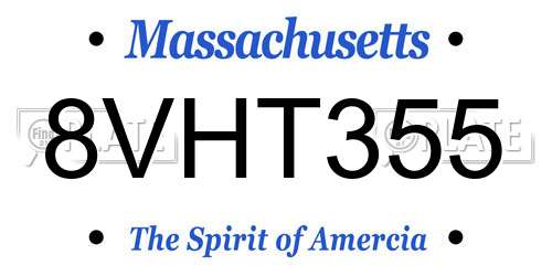 8VHT355 Massachusetts License Plate