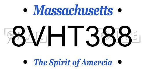 8VHT388 Massachusetts License Plate