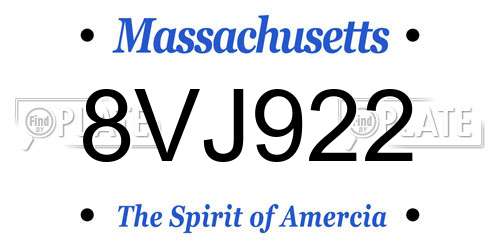 8VJ922 Massachusetts License Plate