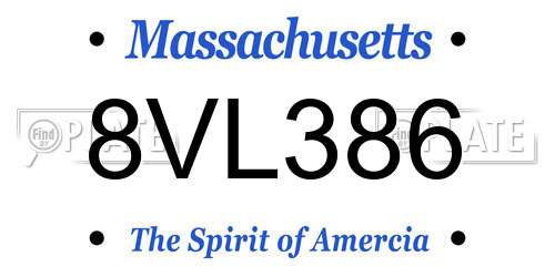 8VL386 Massachusetts License Plate