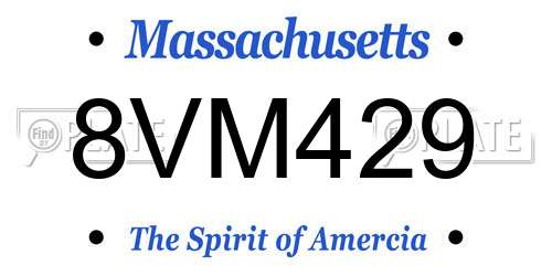 8VM429 Massachusetts License Plate
