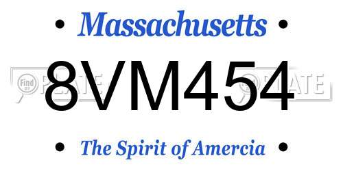 8VM454 Massachusetts License Plate