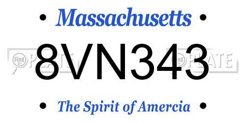 8VN343 Massachusetts License Plate