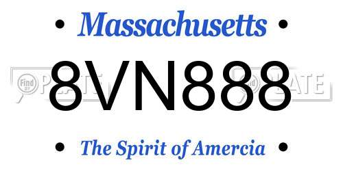8VN888 Massachusetts License Plate
