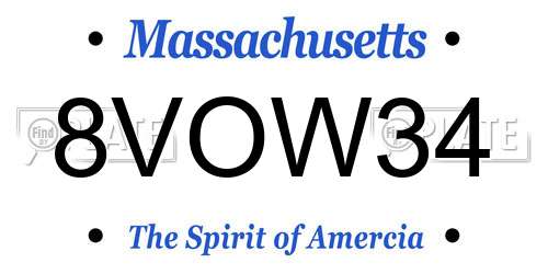 8VOW34 Massachusetts License Plate