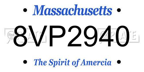 8VP2940 Massachusetts License Plate