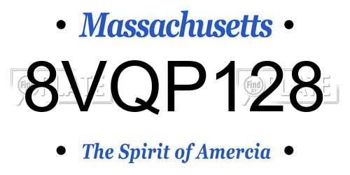 8VQP128 Massachusetts License Plate