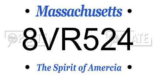 8VR524 Massachusetts License Plate