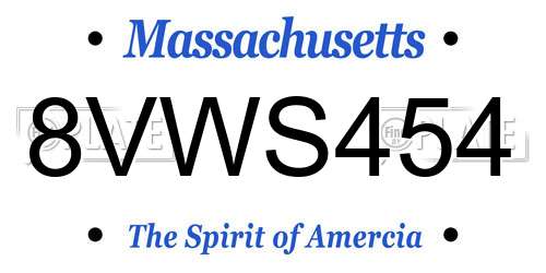 8VWS454 Massachusetts License Plate