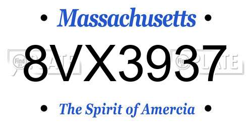 8VX3937 Massachusetts License Plate