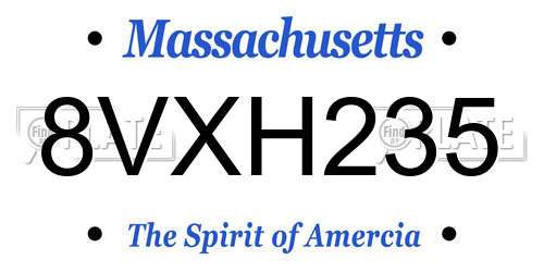 8VXH235 Massachusetts License Plate