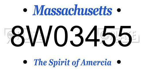 8W03455 Massachusetts License Plate