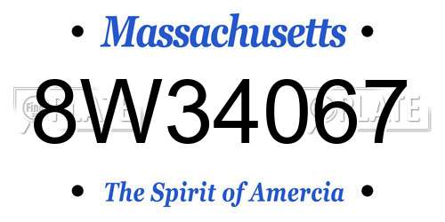 8W34067 Massachusetts License Plate
