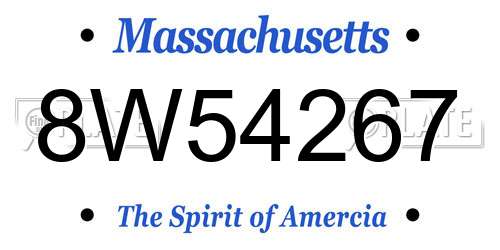 8W54267 Massachusetts License Plate