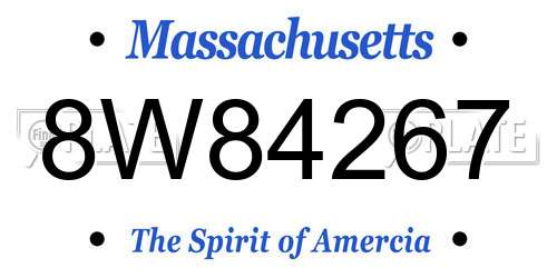 8W84267 Massachusetts License Plate