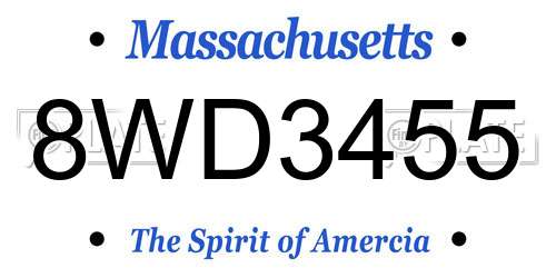 8WD3455 Massachusetts License Plate