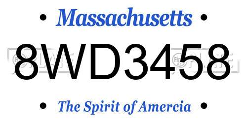 8WD3458 Massachusetts License Plate