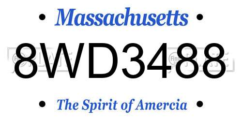 8WD3488 Massachusetts License Plate