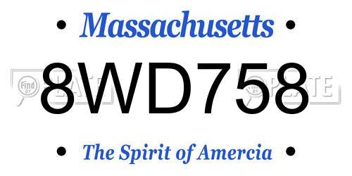 8WD758 Massachusetts License Plate