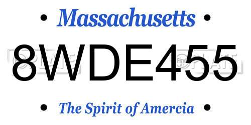 8WDE455 Massachusetts License Plate