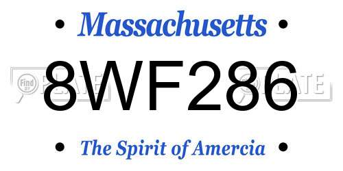 8WF286 Massachusetts License Plate