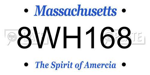 8WH168 Massachusetts License Plate