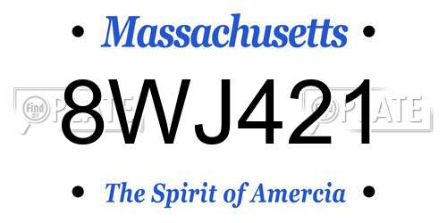 8WJ421 Massachusetts License Plate