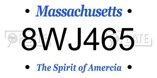 8WJ465 Massachusetts License Plate
