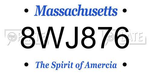 8WJ876 Massachusetts License Plate