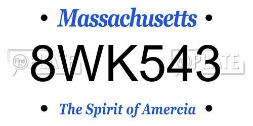 8WK543 Massachusetts License Plate